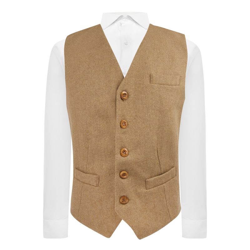 King & Priory Coffee Brown Woven Wool Waistcoat
