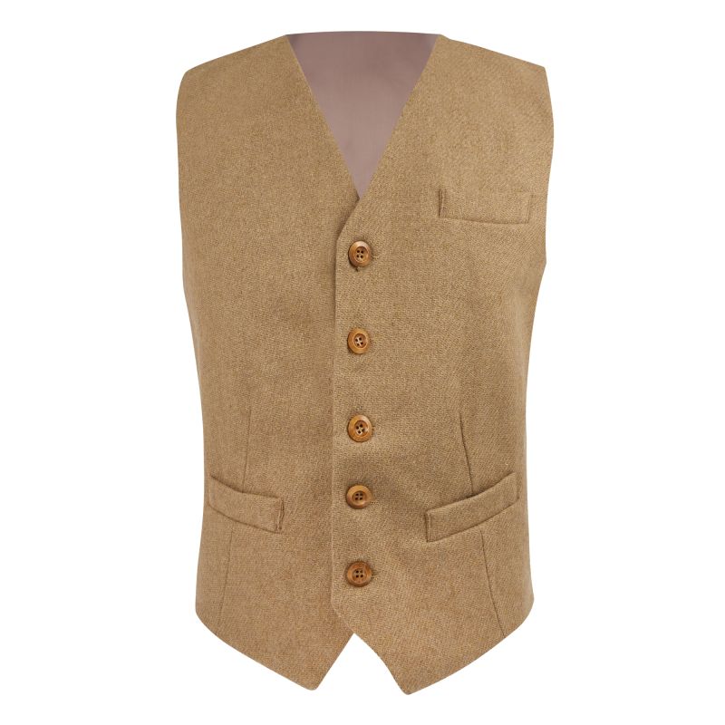 King & Priory Coffee Brown Woven Wool Waistcoat