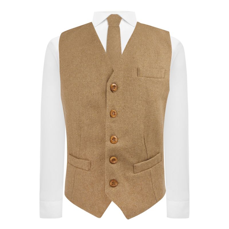 King & Priory Coffee Brown Woven Wool Waistcoat
