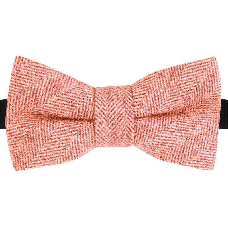 King & Priory Coral Red Herringbone Wool Bow Tie