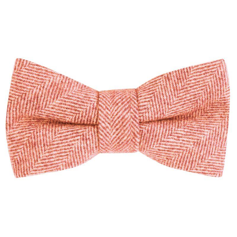 king & priory Coral Red Herringbone Wool Bow Tie