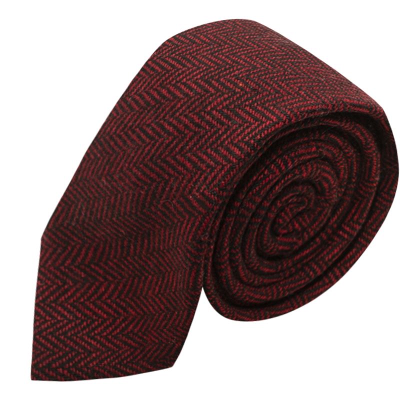 king & priory Cranberry Red & Black Herringbone Tie