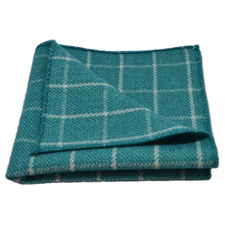 king & priory Cyan Birdseye Check Pocket Square