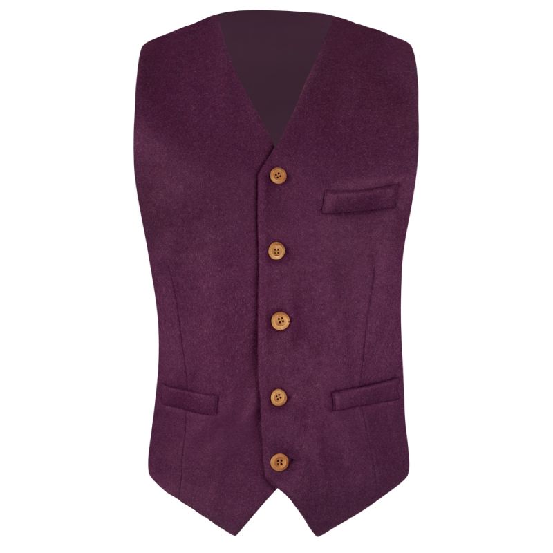King & Priory Dark Burgundy Donegal Tweed Waistcoat