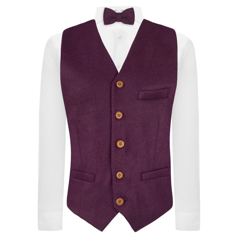 King & Priory Dark Burgundy Donegal Tweed Waistcoat