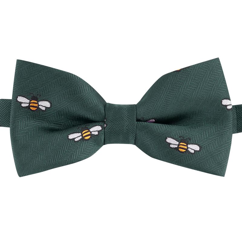 King & Priory Dark Green Bee Herringbone Bow Tie