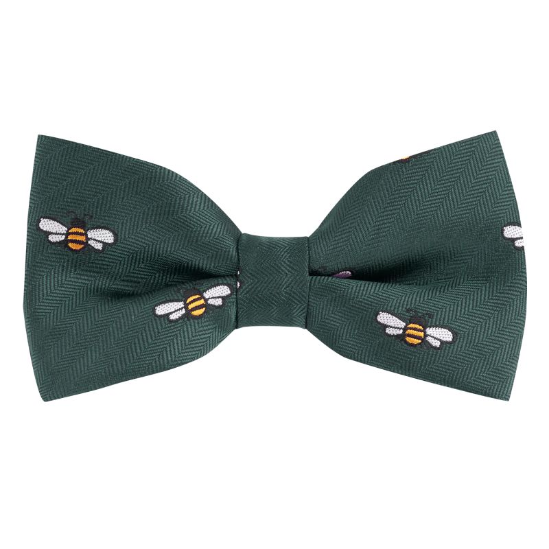 king & priory Dark Green Bee Herringbone Bow Tie