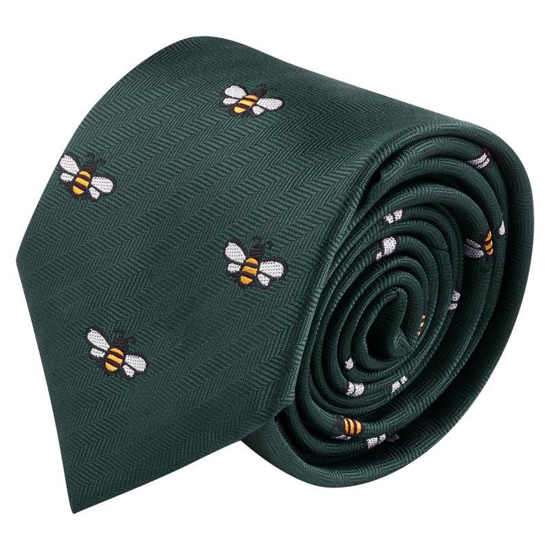 King & Priory Dark Green Bee Herringbone Tie