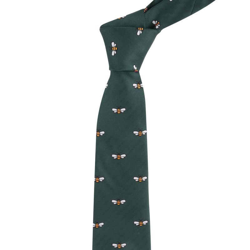 king & priory Dark Green Bee Herringbone Tie