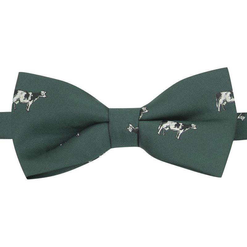 King & Priory Dark Green Cow Embroidered Bow Tie
