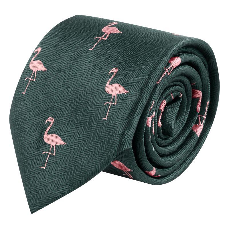 king & priory Dark Green Flamingo Herringbone Tie