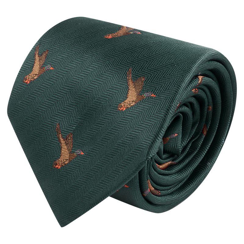 King & Priory Dark Green Flying Duck Herringbone Tie