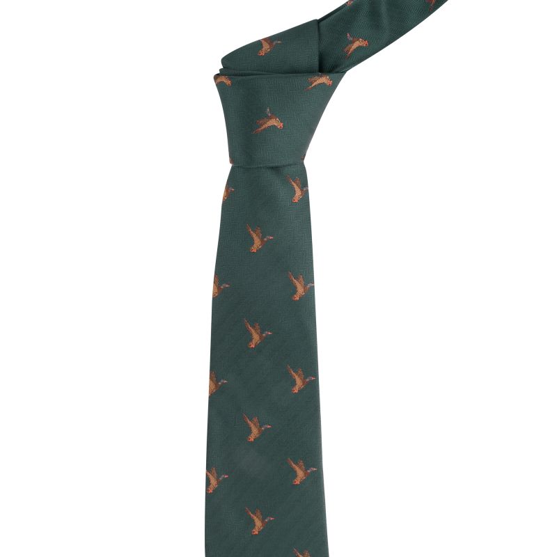 king & priory Dark Green Flying Duck Herringbone Tie