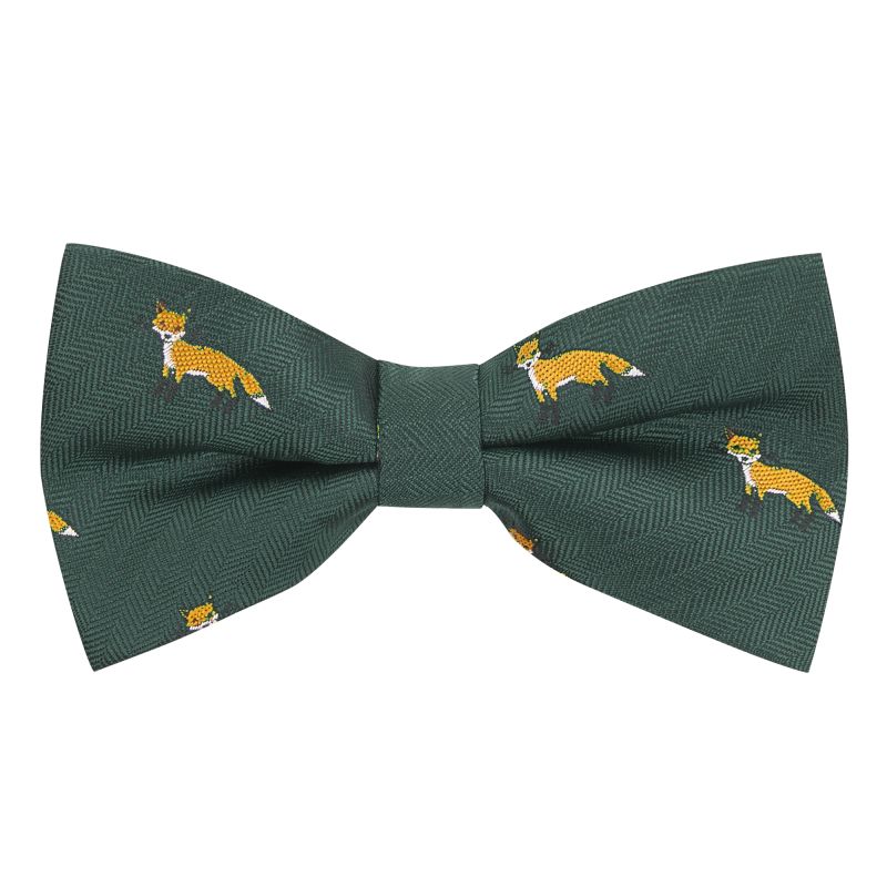 king & priory Dark Green Fox Herringbone Bow Tie