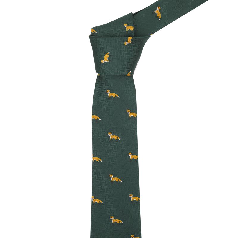 King & Priory Dark Green Fox Herringbone Tie