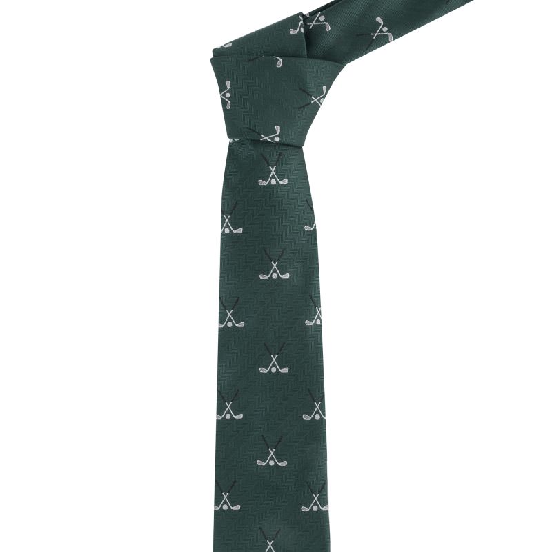 king & priory Dark Green Golf Clubs Herringbone Tie