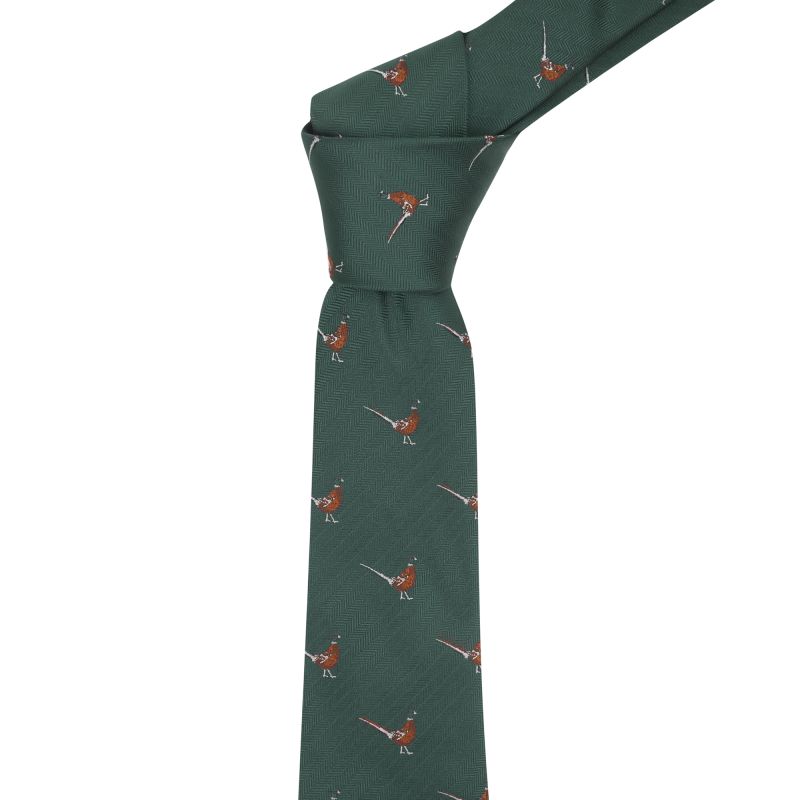 King & Priory Dark Green Herringbone Pheasant Tie