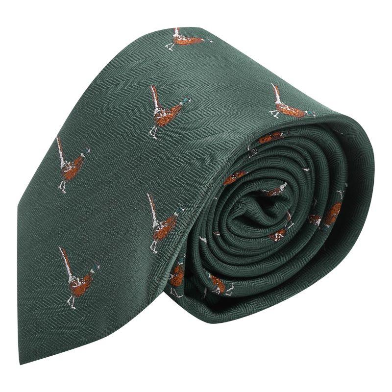 king & priory Dark Green Herringbone Pheasant Tie