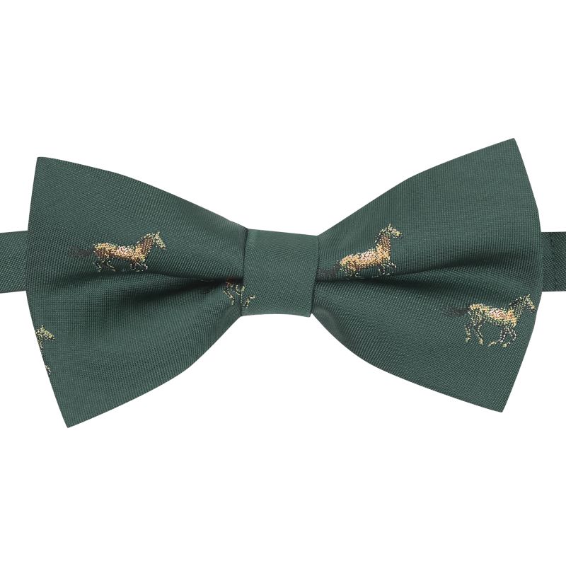 King & Priory Dark Green Horse Embroidered Bow Tie