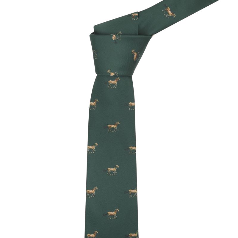 King & Priory Dark Green Horse Embroidered Tie