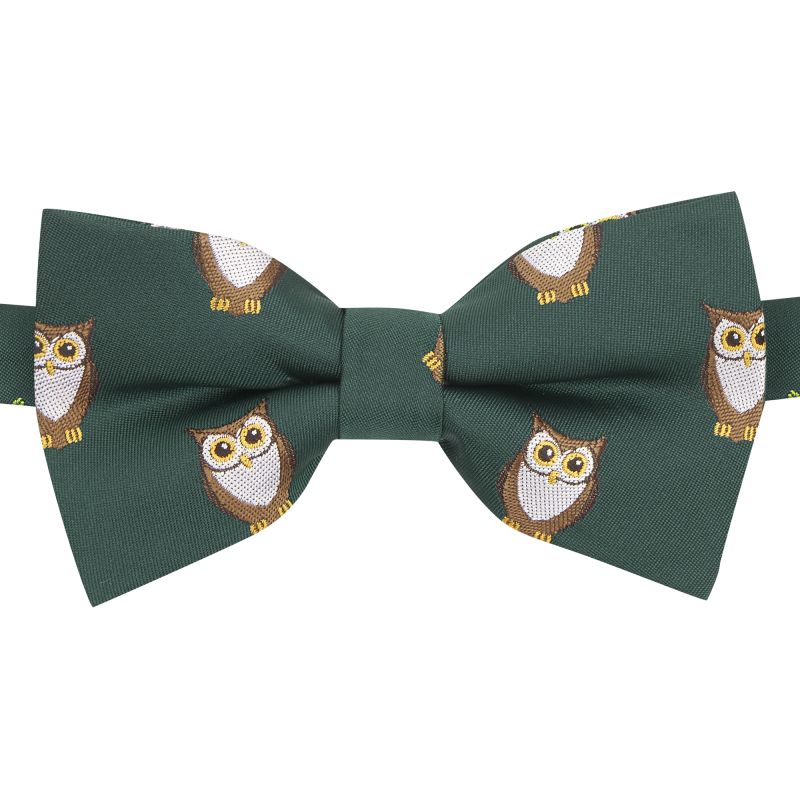 King & Priory Dark Green Owl Embroidered Bow Tie