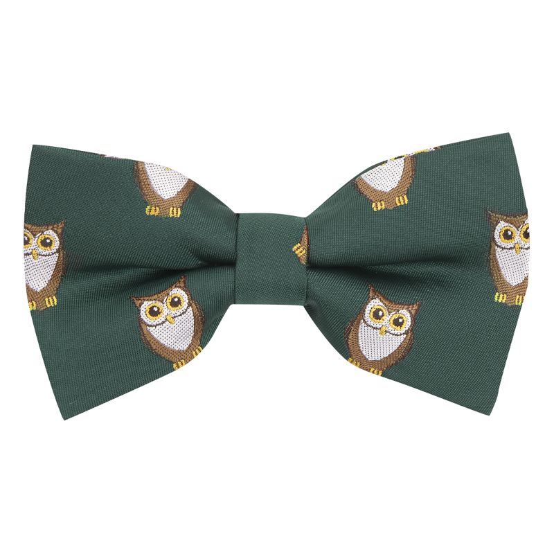 king & priory Dark Green Owl Embroidered Bow Tie