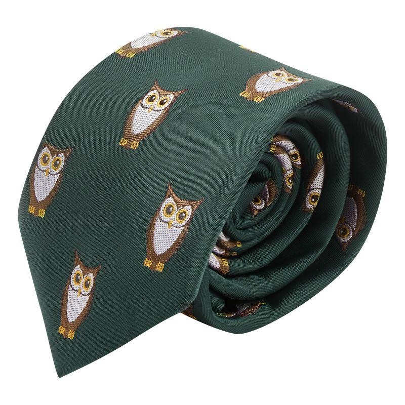 King & Priory Dark Green Owl Embroidered Tie