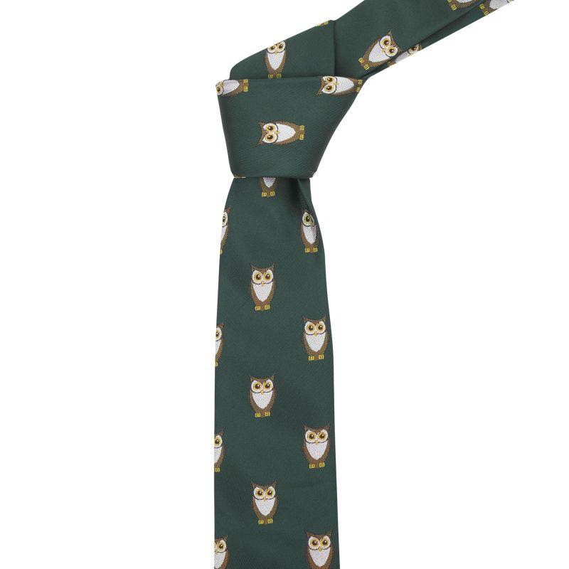king & priory Dark Green Owl Embroidered Tie