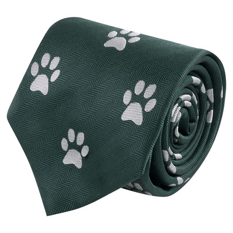 King & Priory Dark Green Paw Print Herringbone Tie
