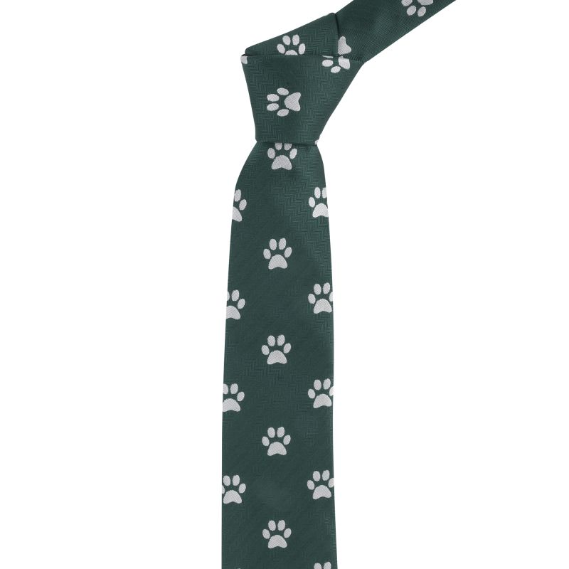 king & priory Dark Green Paw Print Herringbone Tie