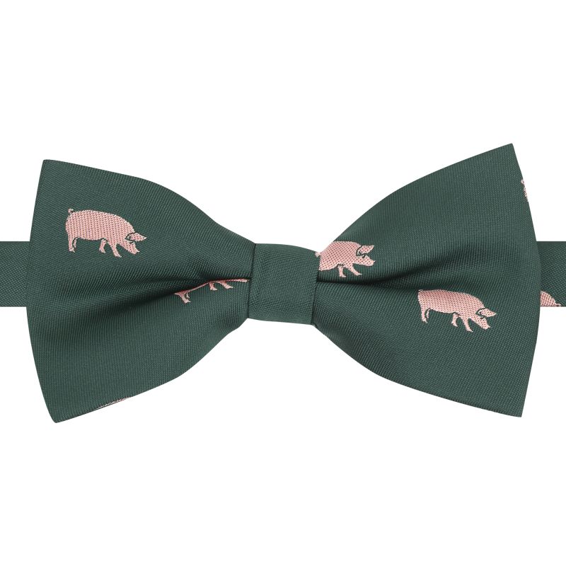 King & Priory Dark Green Pig Embroidered Bow Tie