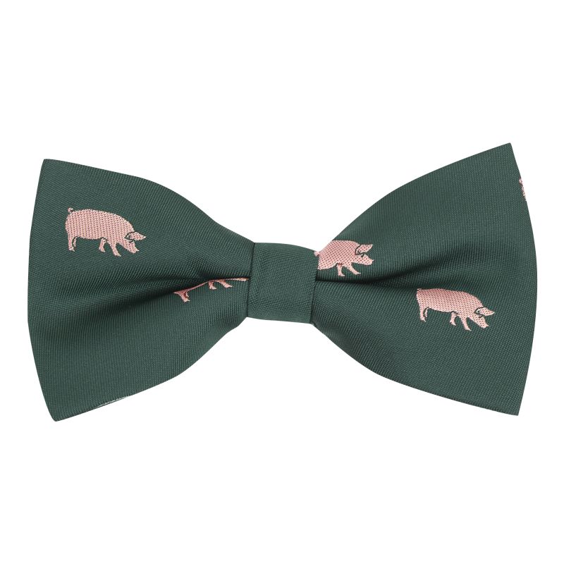 king & priory Dark Green Pig Embroidered Bow Tie