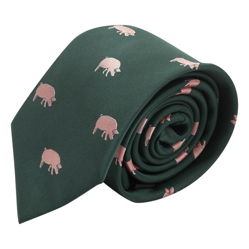 King & Priory Dark Green Pig Embroidered Tie