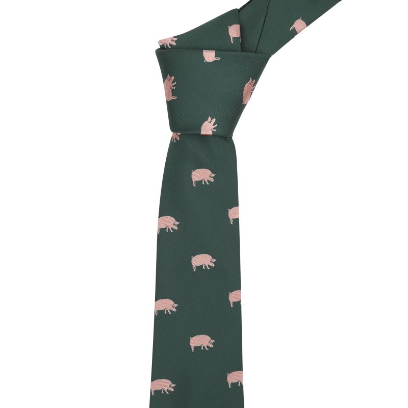 king & priory Dark Green Pig Embroidered Tie