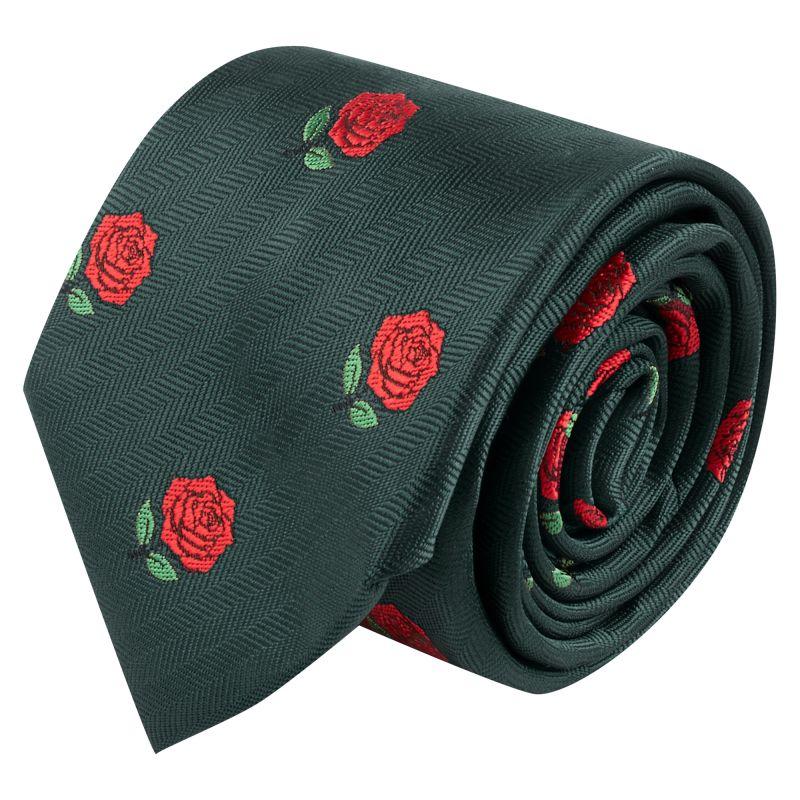 King & Priory Dark Green Red Rose Herringbone Tie