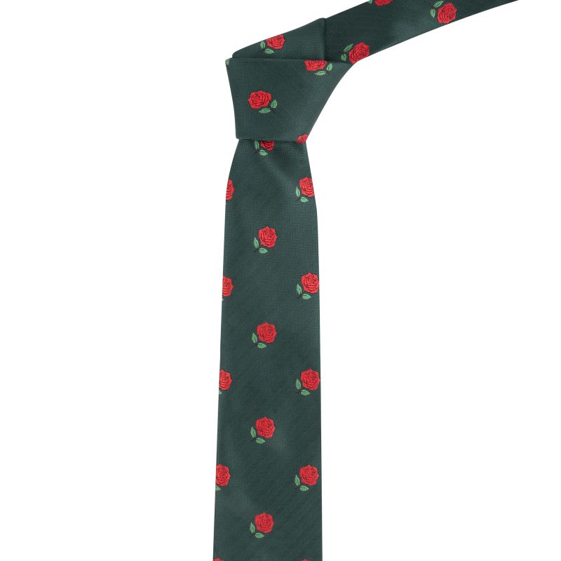 king & priory Dark Green Red Rose Herringbone Tie