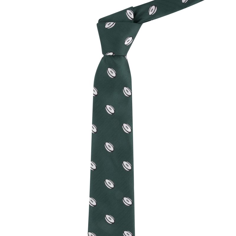 king & priory Dark Green Rugby Ball Herringbone Tie