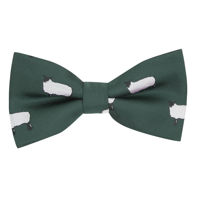 king & priory Dark Green Sheep Embroidered Bow Tie