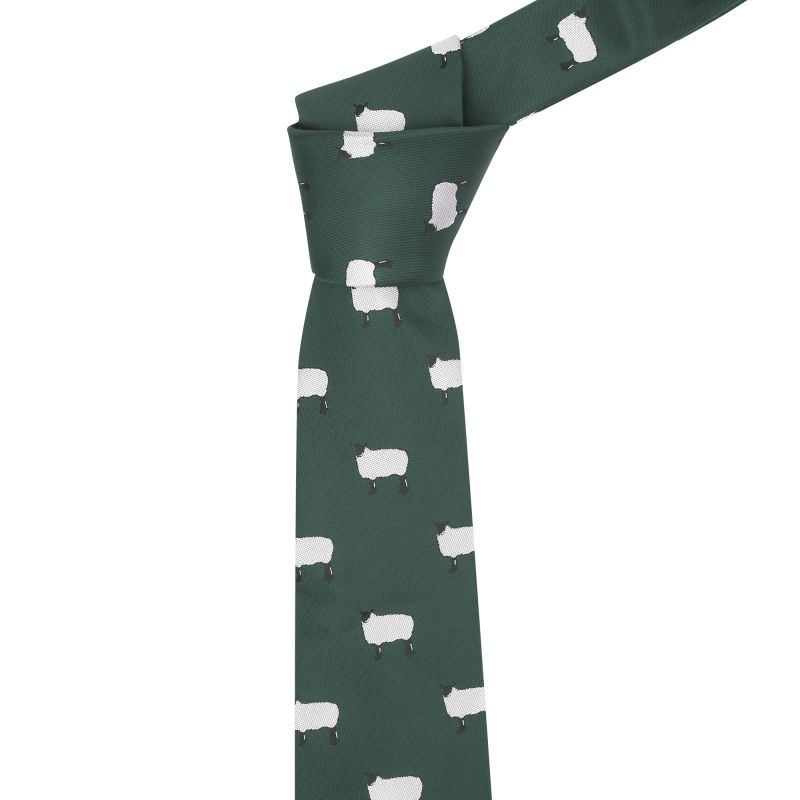 king & priory Dark Green Sheep Embroidered Tie