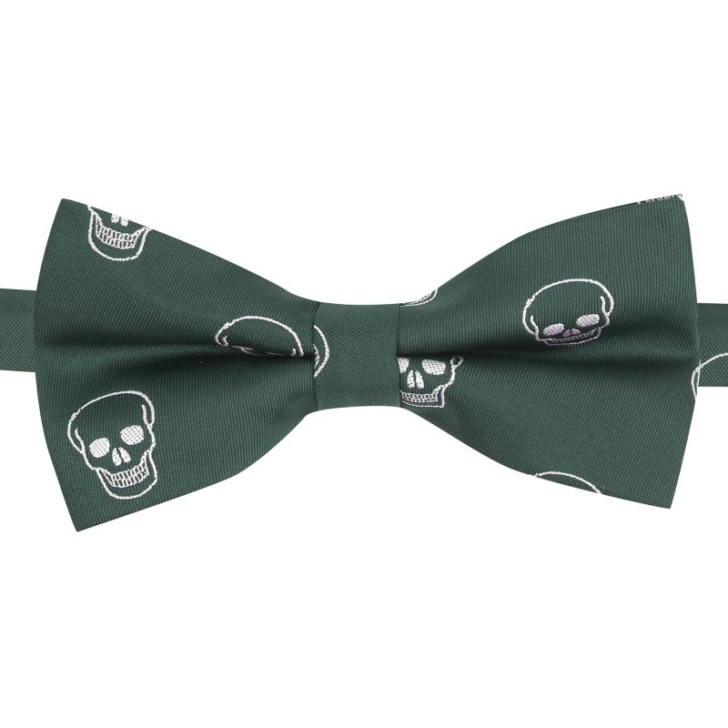 King & Priory Dark Green Skull Embroidered Bow Tie