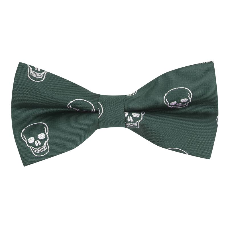 king & priory Dark Green Skull Embroidered Bow Tie