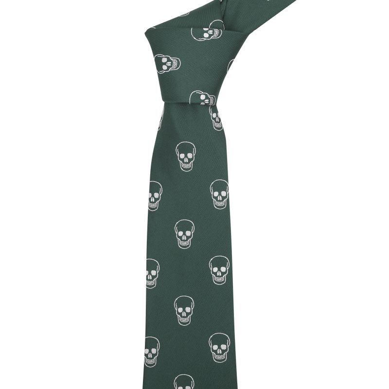 King & Priory Dark Green Skull Embroidered Tie