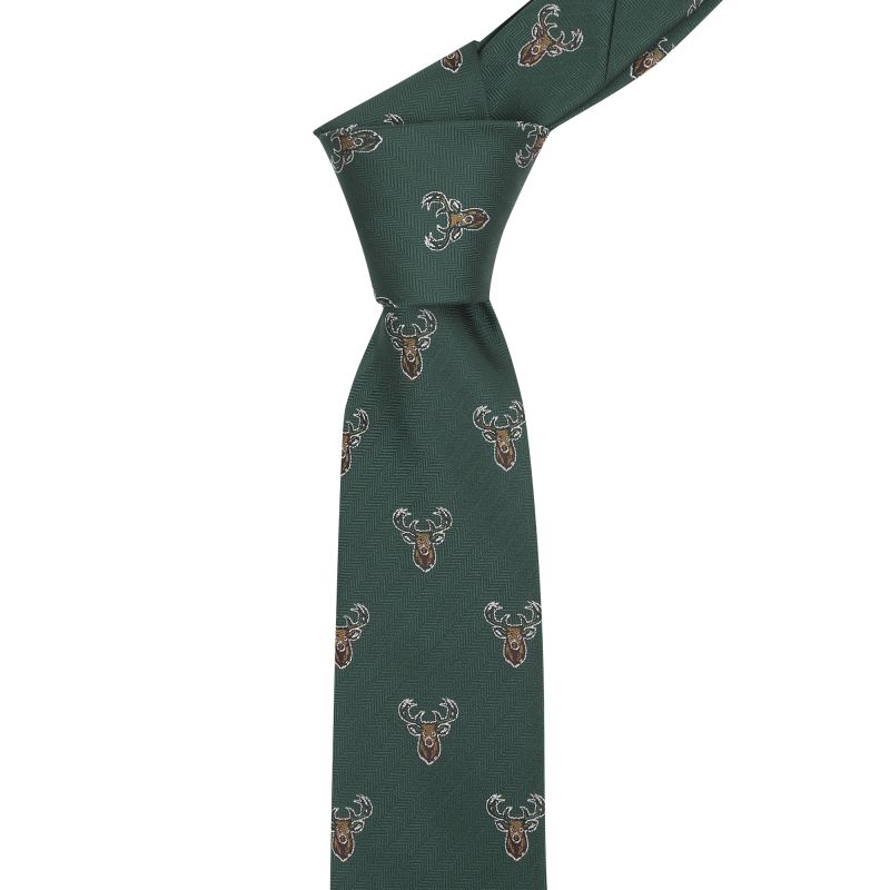 King & Priory Dark Green Stag Head Herringbone Tie