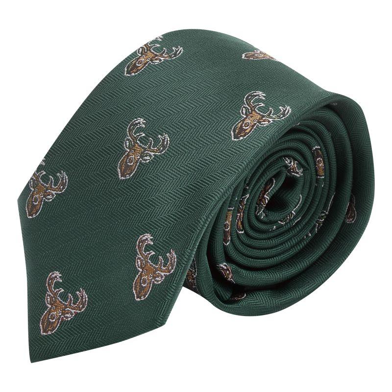king & priory Dark Green Stag Head Herringbone Tie