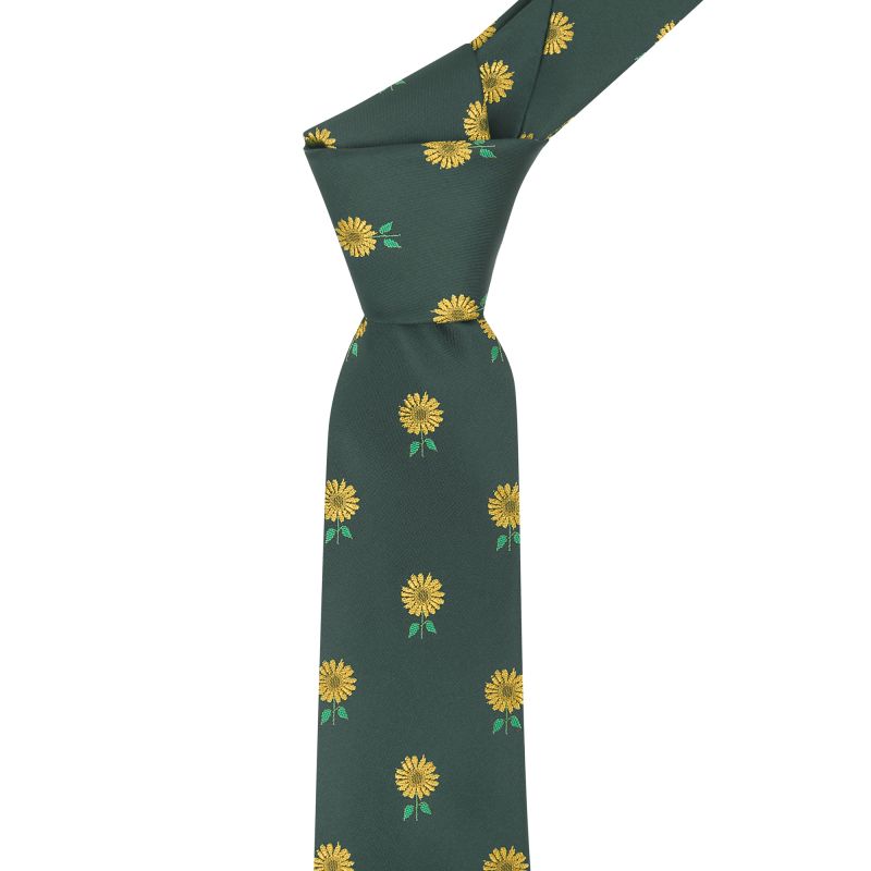 king & priory Dark Green Sunflower Embroidered Tie