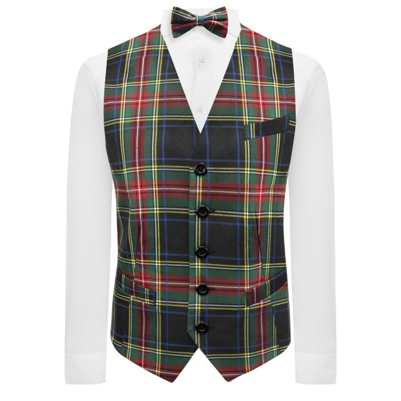 King & Priory Dark Green Tartan Check Waistcoat