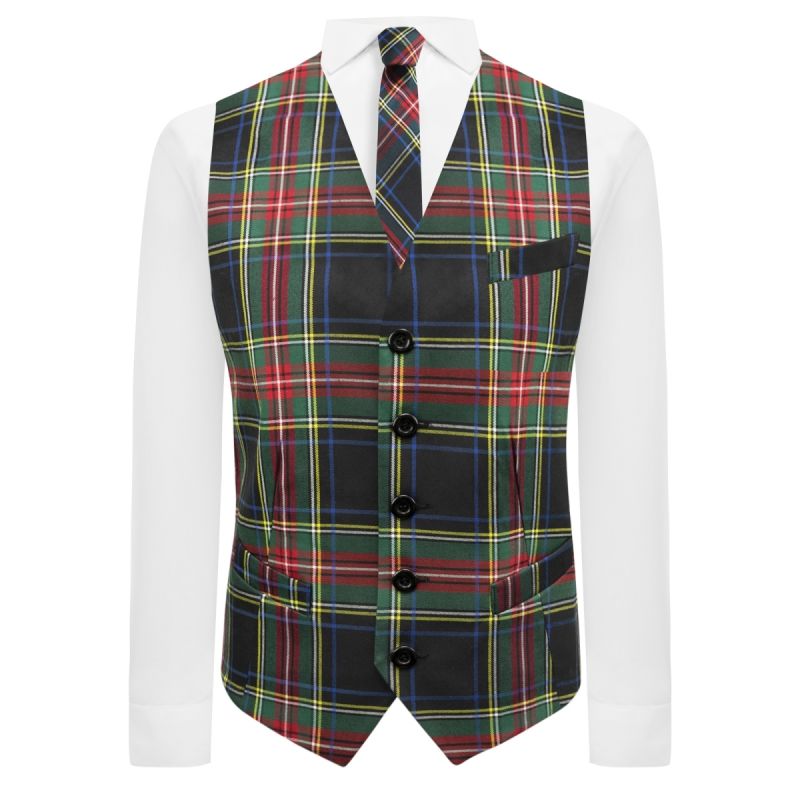 King & Priory Dark Green Tartan Check Waistcoat