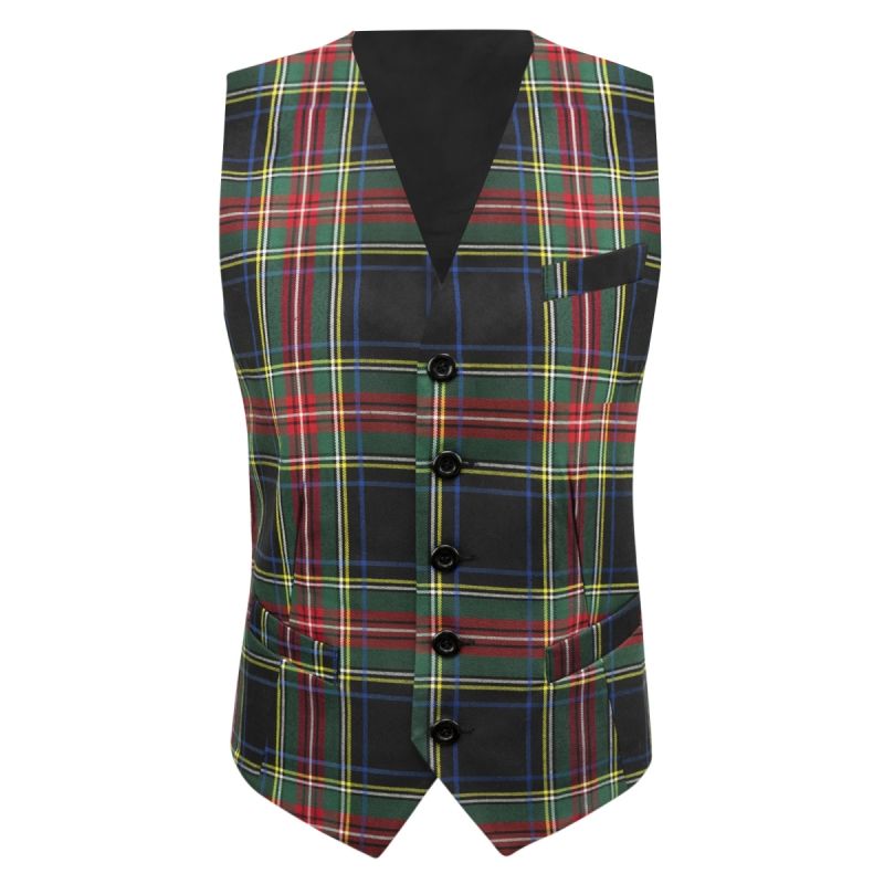 King & Priory Dark Green Tartan Check Waistcoat