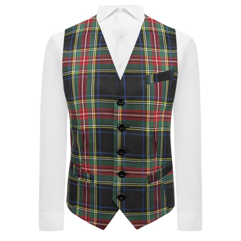 king & priory Dark Green Tartan Check Waistcoat