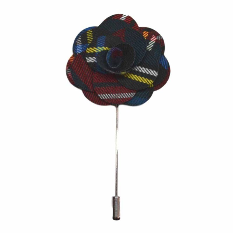 king & priory Dark Green Tartan Flower Lapel Pin